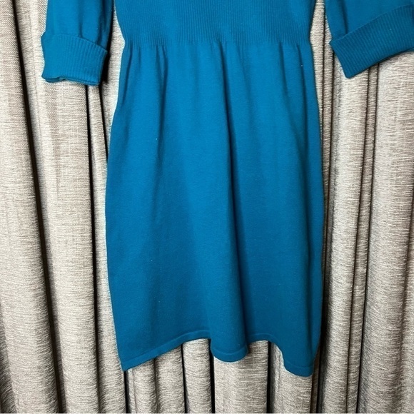 Take Out Turquoise Turtleneck Button Accent Elbow Length Sweater Dress Large - Picture 4 of 14